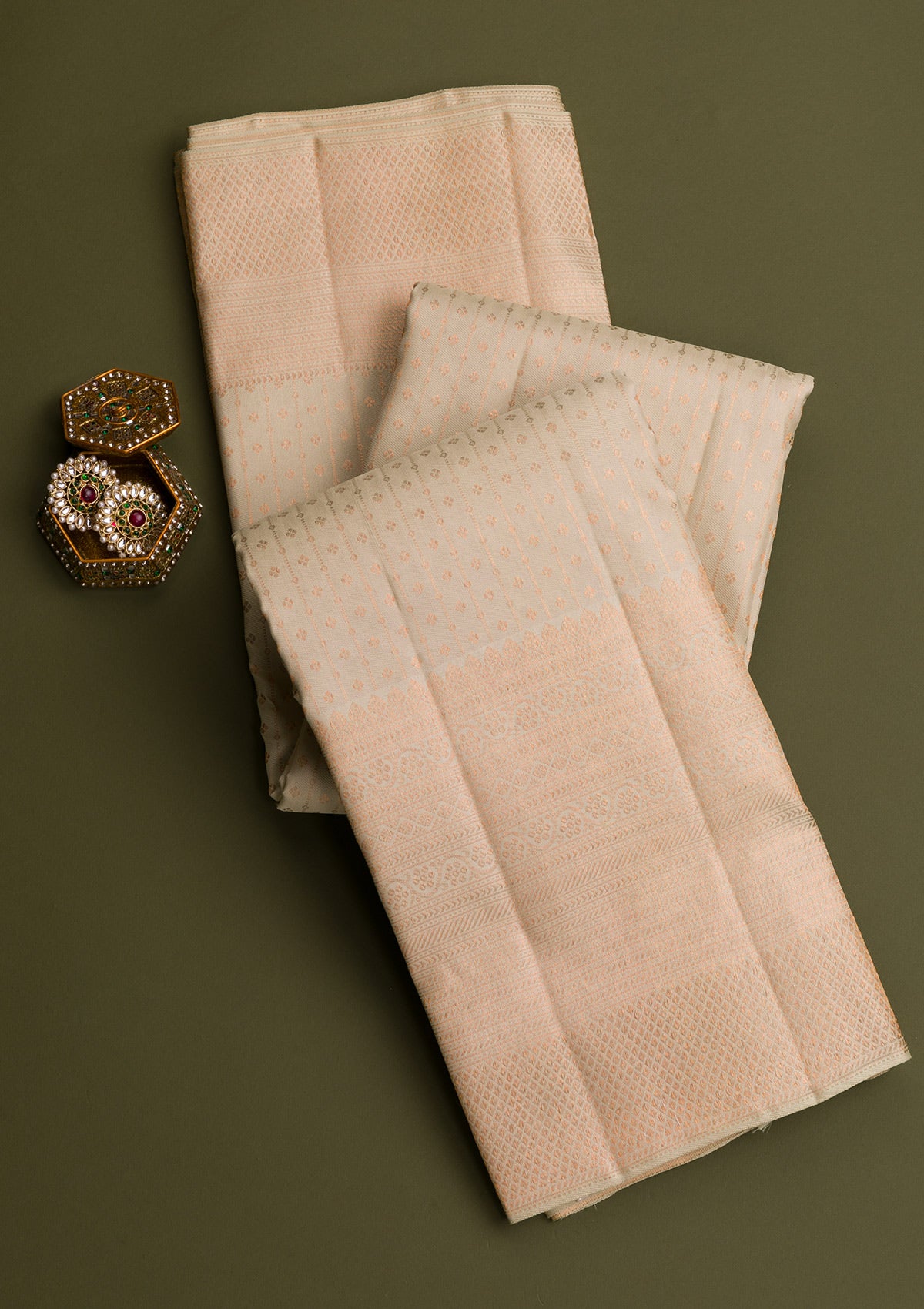 Pista Green Copper Zariwork Pure Silk Saree