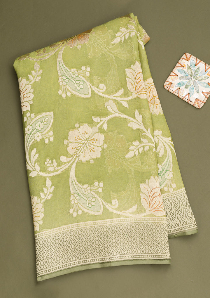 Pista Green Zariwork Banarasi Pure Silk Saree