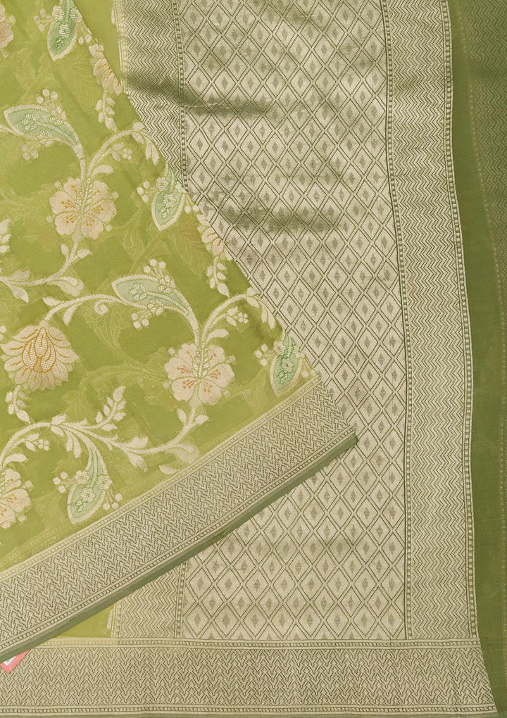 Pista Green Zariwork Banarasi Pure Silk Saree