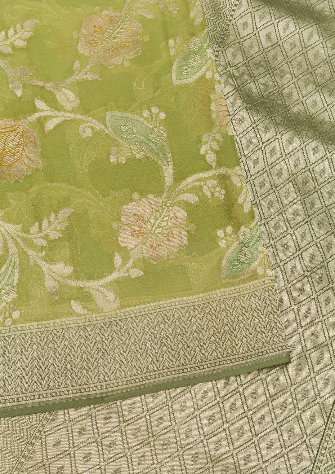 Pista Green Zariwork Banarasi Pure Silk Saree