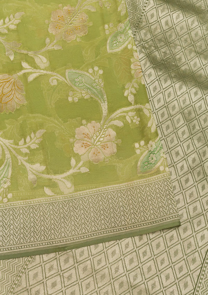 Pista Green Zariwork Banarasi Pure Silk Saree