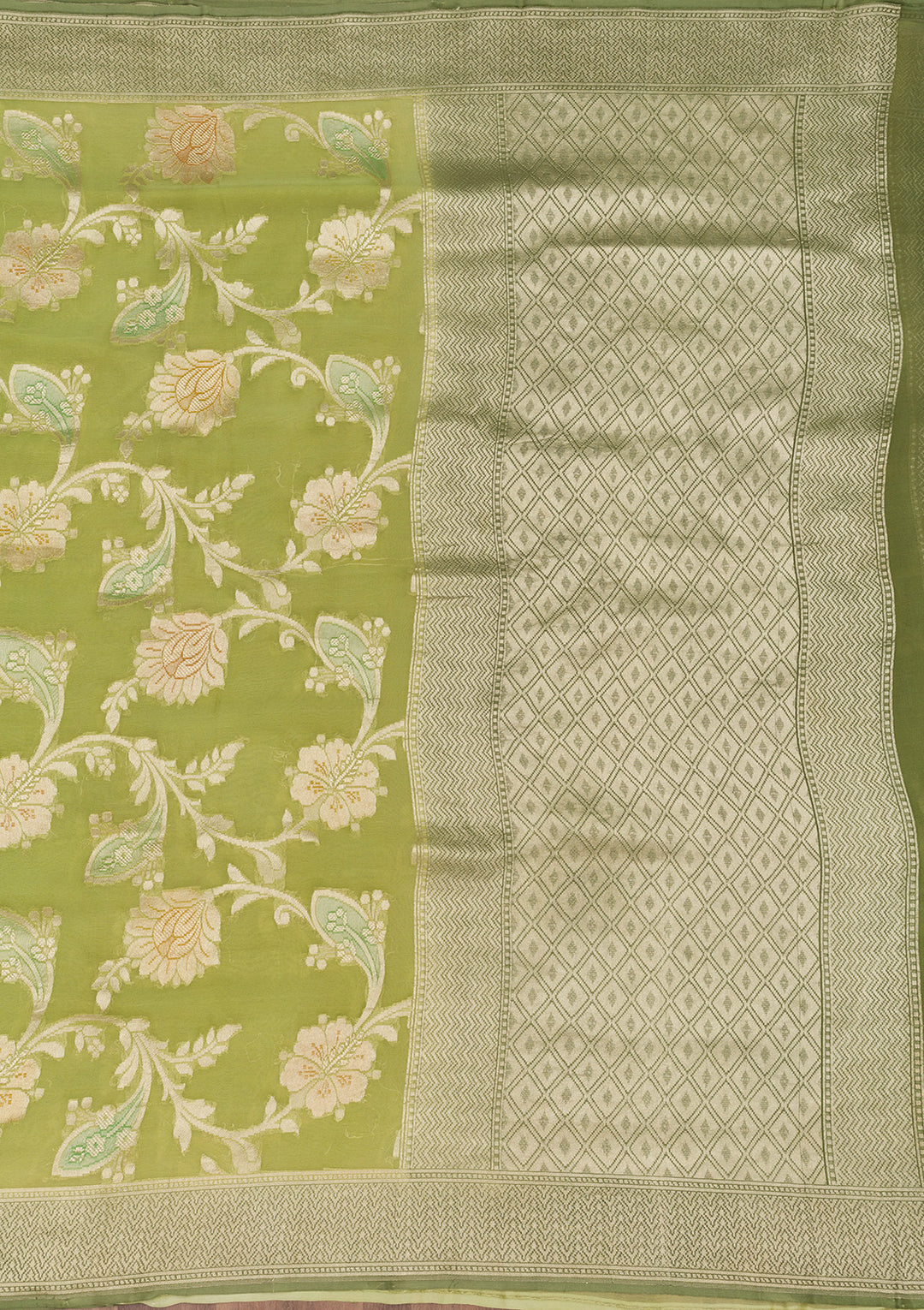 Pista Green Zariwork Banarasi Pure Silk Saree