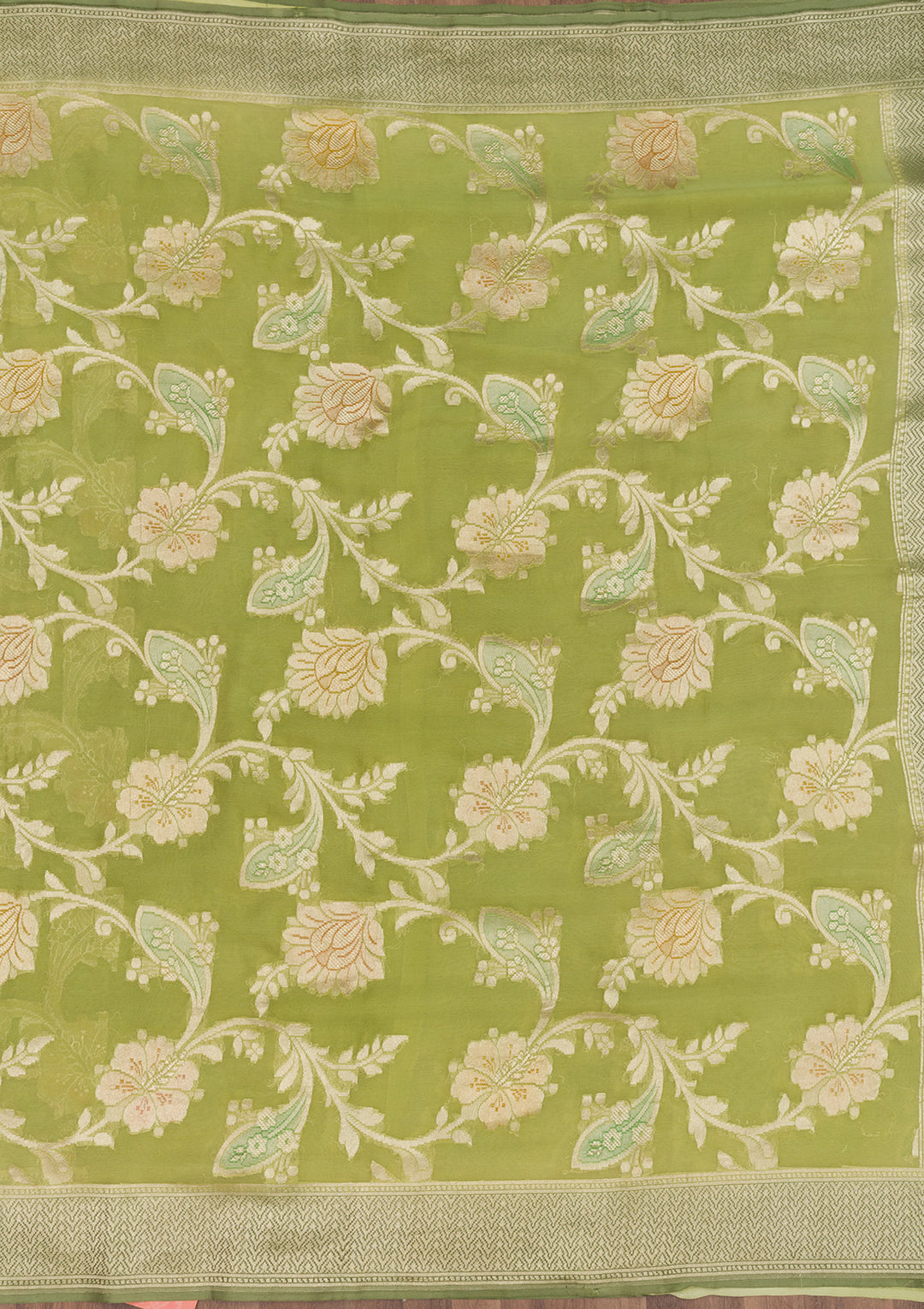 Pista Green Zariwork Banarasi Pure Silk Saree