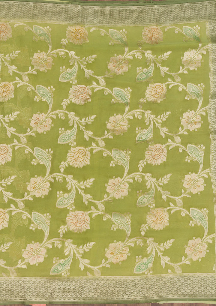 Pista Green Zariwork Banarasi Pure Silk Saree