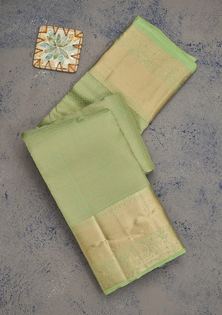 Pista Green Zariwork Pure Silk Saree