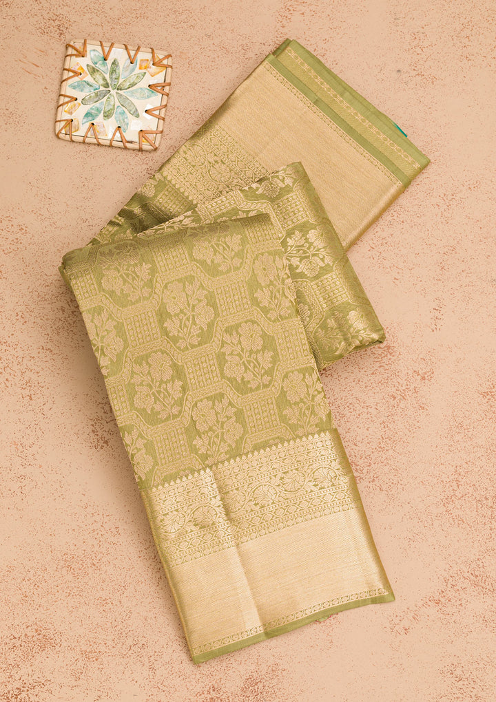 Pista Green Zariwork Pure Silk Saree
