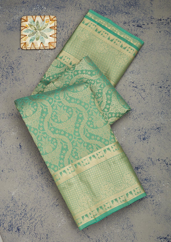 Pista Green Zariwork Pure Silk Saree