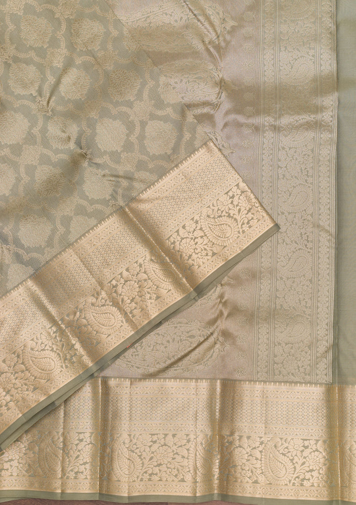 Pista Green Zariwork Pure Silk Saree-Koskii