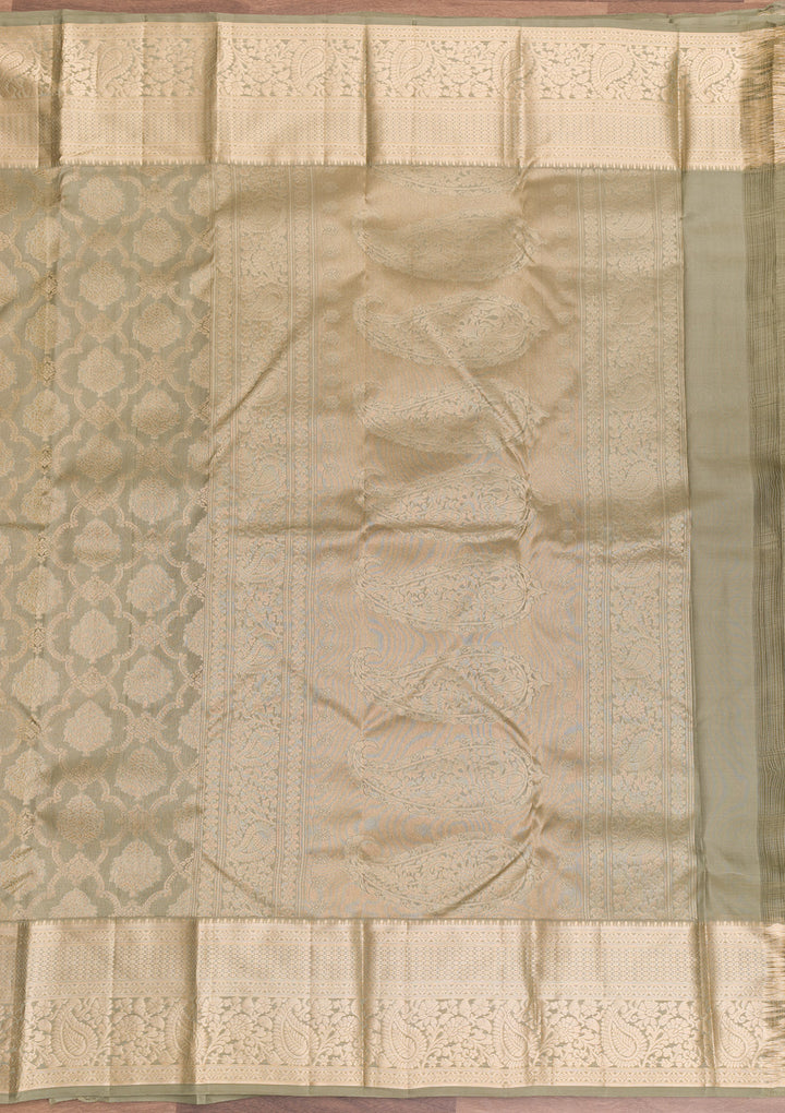 Pista Green Zariwork Pure Silk Saree-Koskii