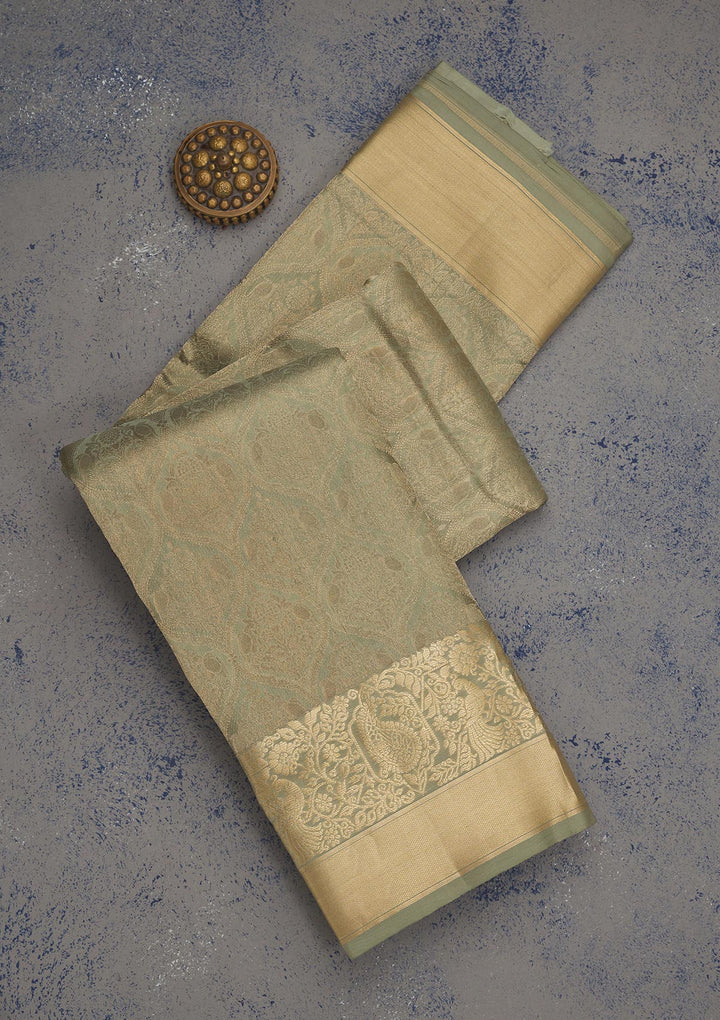 Pista Green Zariwork Pure Silk Saree