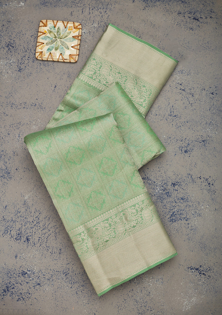 Pista Green Zariwork Pure Silk Saree