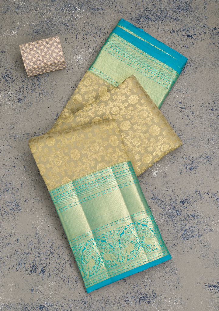 Pista Green Zariwork Kanjivaram Pure Silk Saree