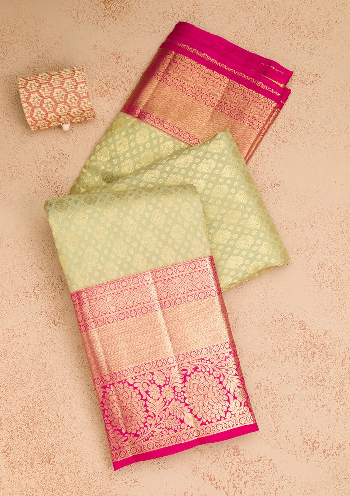 Pista Green Zariwork Kanjivaram Pure Silk Saree