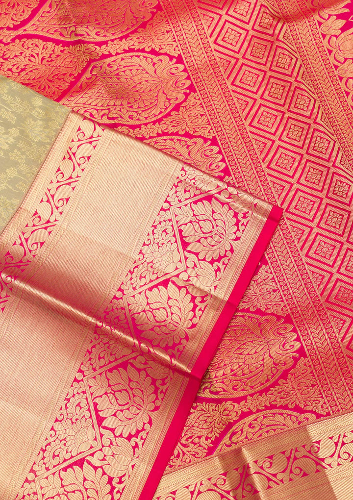 Pista Green Zariwork Kanjivaram Pure Silk Saree