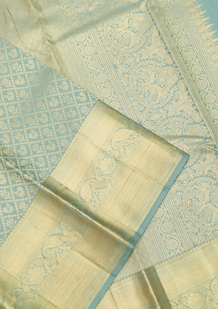 Pista Green Zariwork Kanjivaram Pure Silk Saree