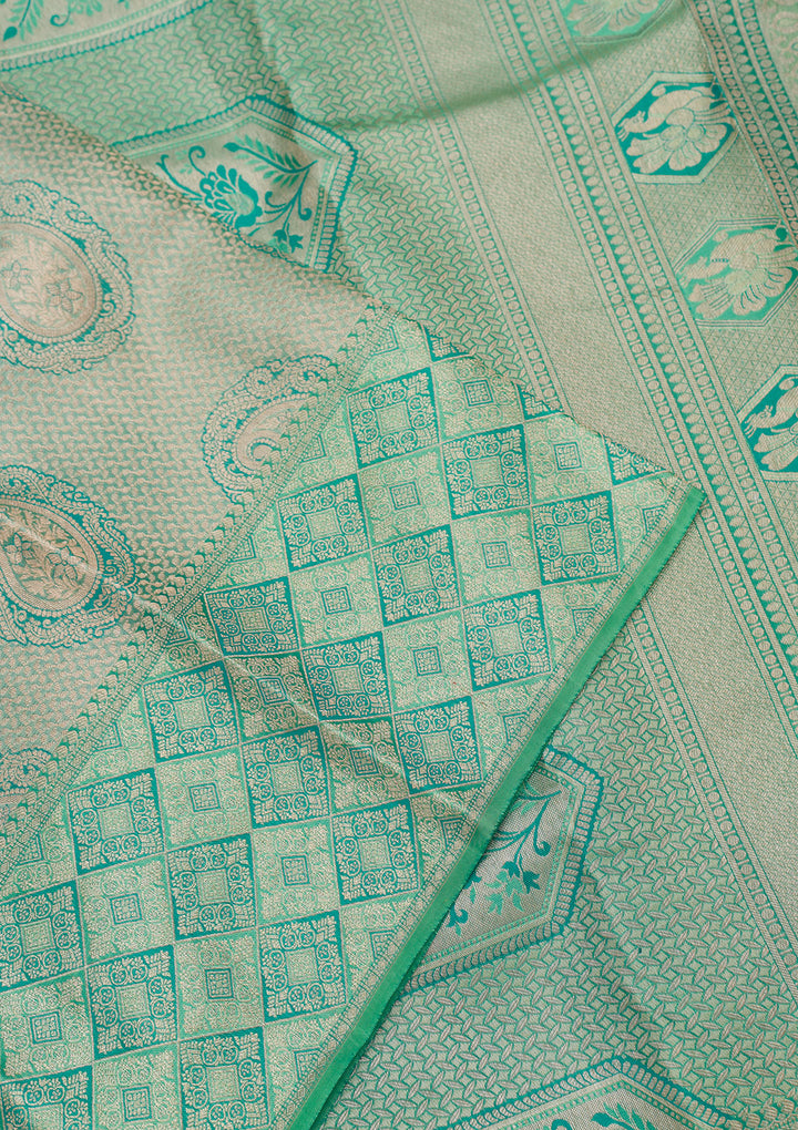 Pista Green Zariwork Pure Silk Saree