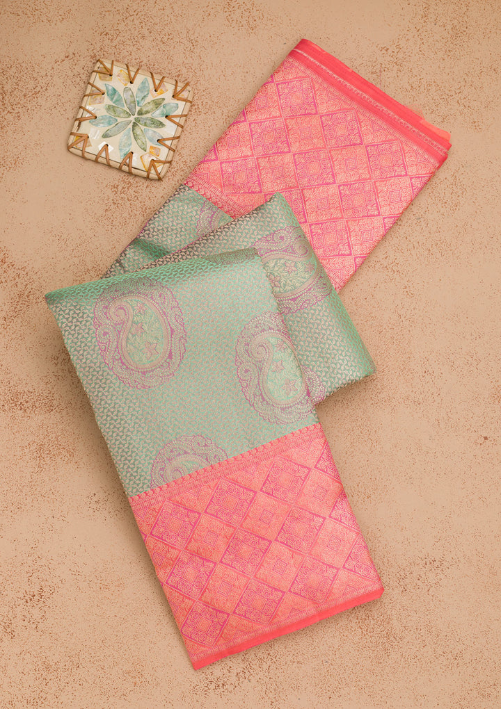 Pista Green Zariwork Pure Silk Saree