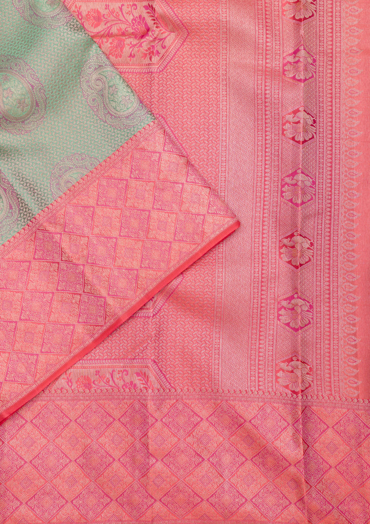 Pista Green Zariwork Pure Silk Saree