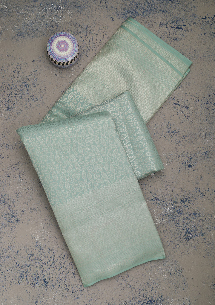 Pista Green Zariwork Pure Silk Saree