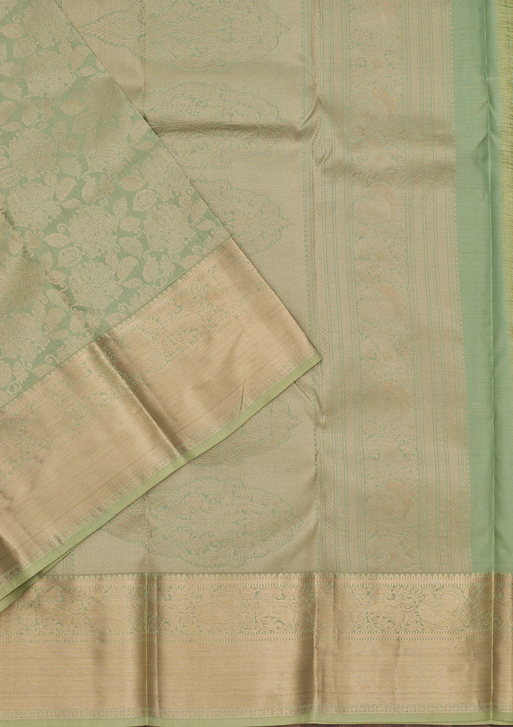 Pista Green Zariwork Pure Silk Saree
