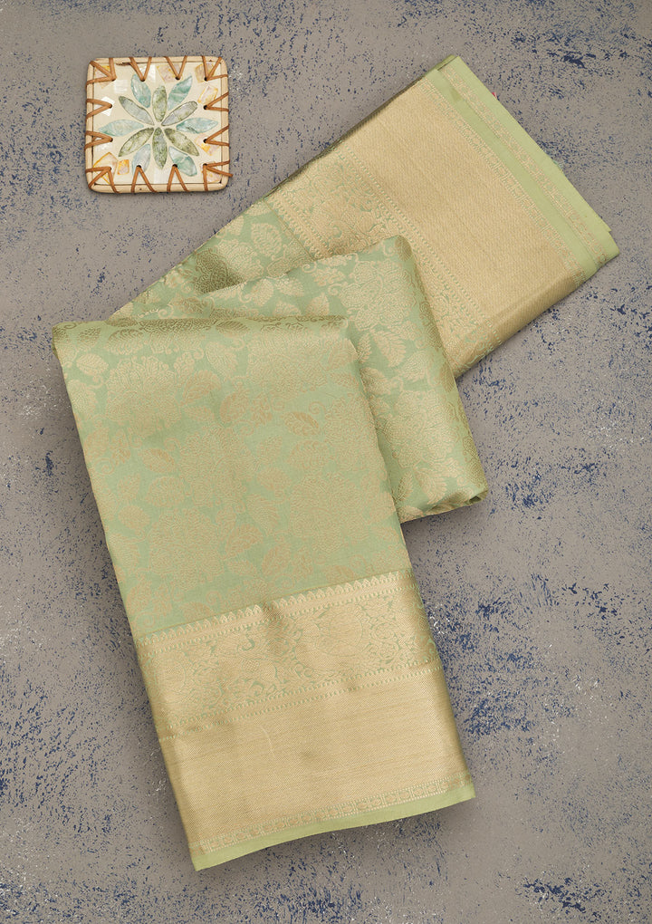 Pista Green Zariwork Pure Silk Saree