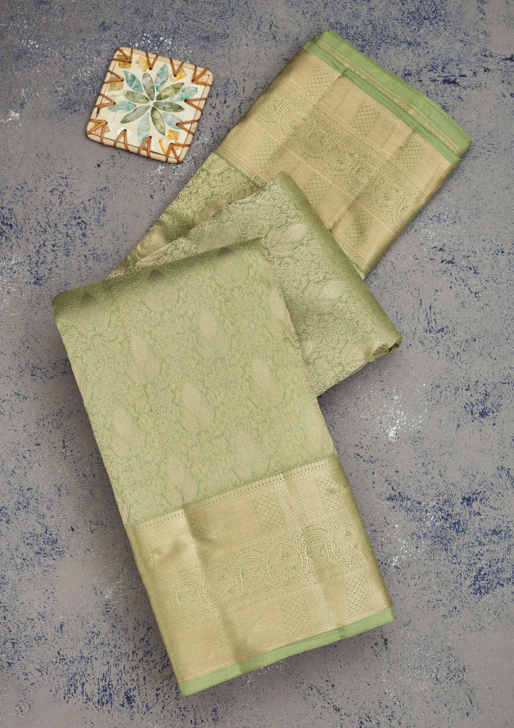 Pista Green Zariwork Pure Silk Saree
