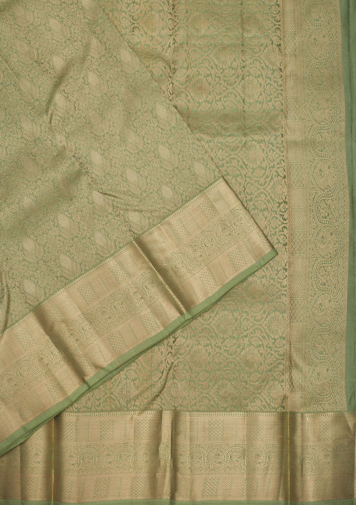 Pista Green Zariwork Pure Silk Saree