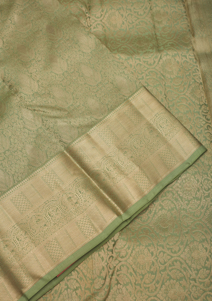 Pista Green Zariwork Pure Silk Saree