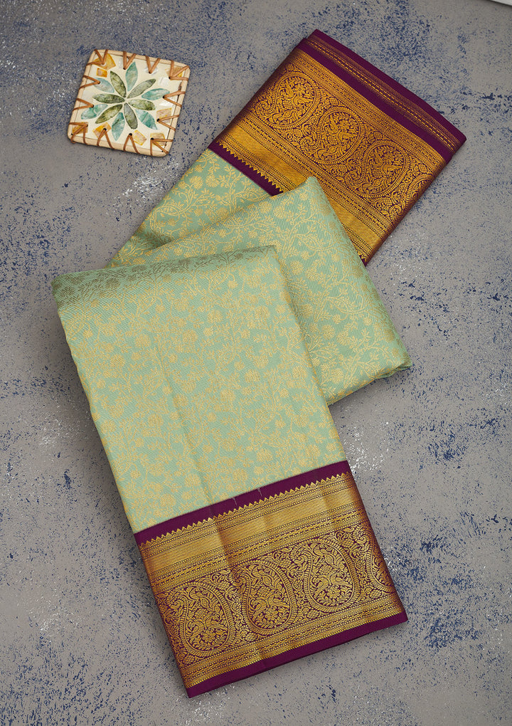 Pista Green Zariwork Pure Silk Saree
