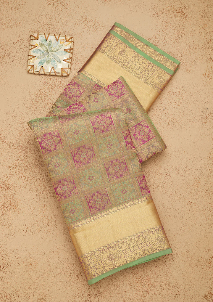 Pista Green Zariwork Pure Silk Saree