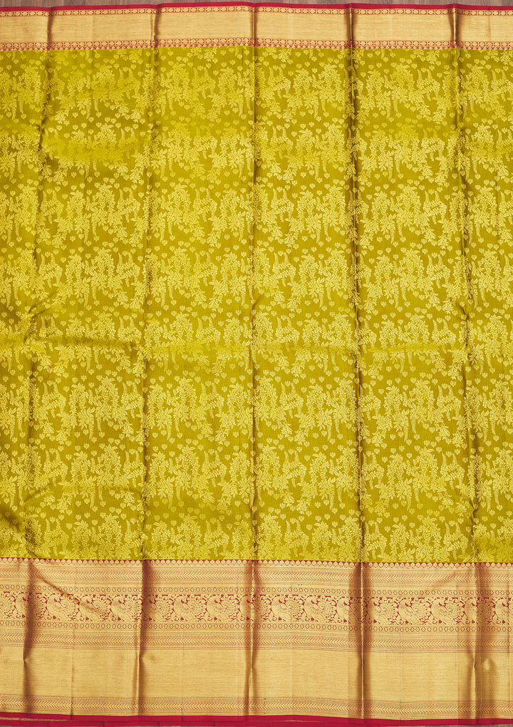 Parrot Green Zariwork Pure Silk Saree