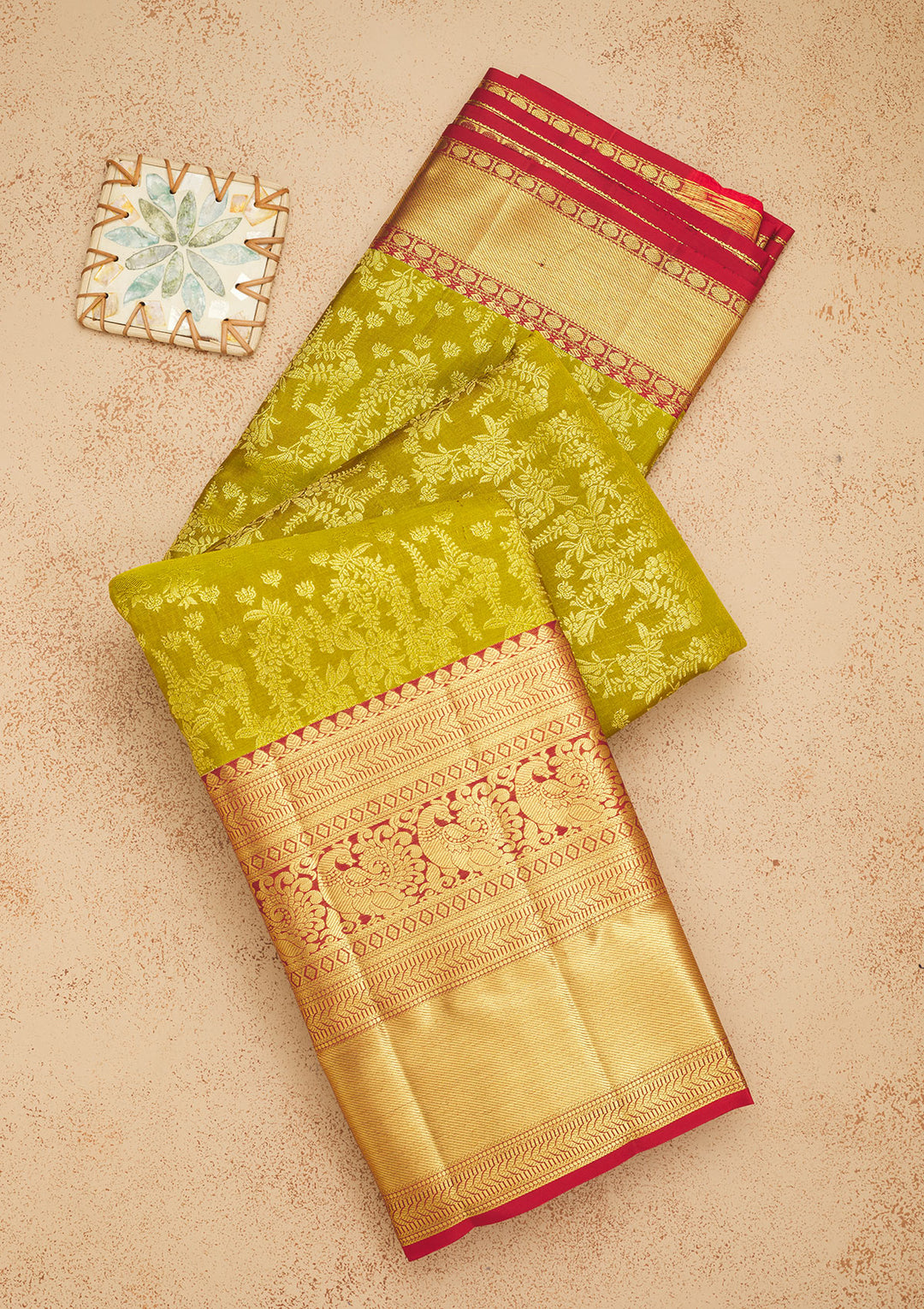 Parrot Green Zariwork Pure Silk Saree