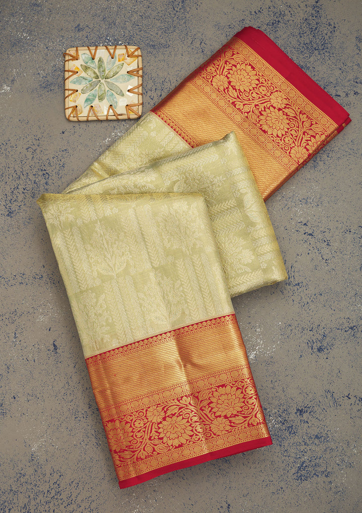 Pista Green Zariwork Pure Silk Saree