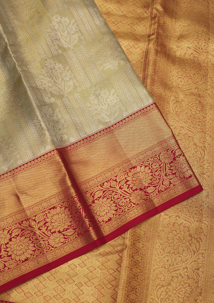 Pista Green Zariwork Pure Silk Saree