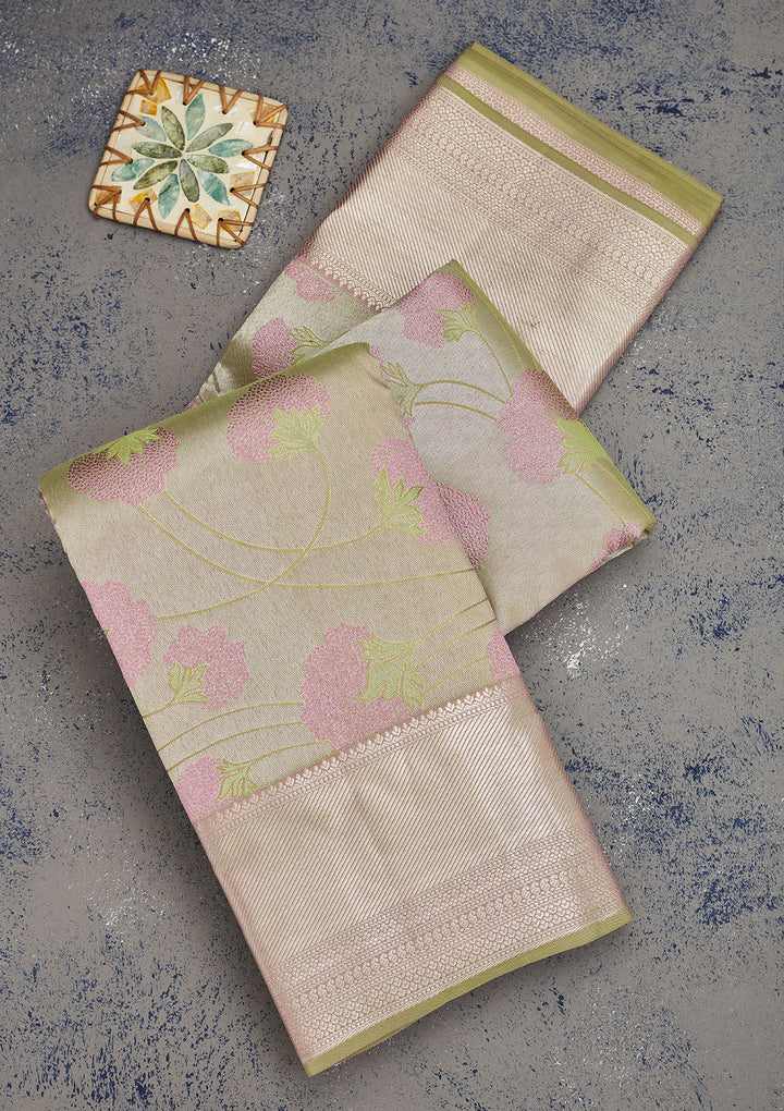 Pista Green Zariwork Pure Silk Saree