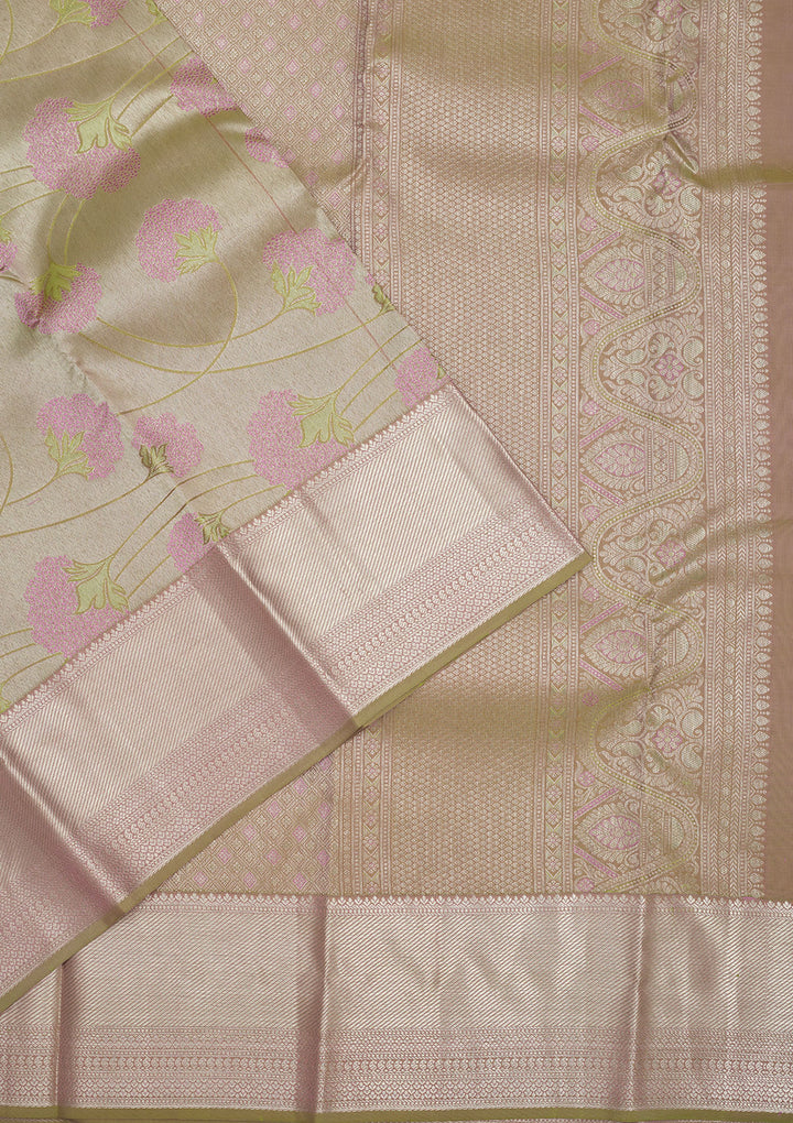 Pista Green Zariwork Pure Silk Saree