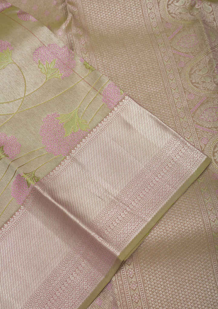 Pista Green Zariwork Pure Silk Saree