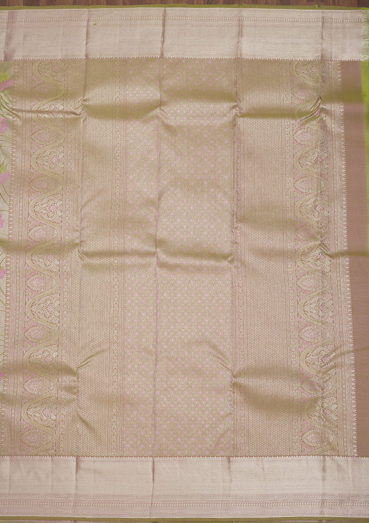 Pista Green Zariwork Pure Silk Saree