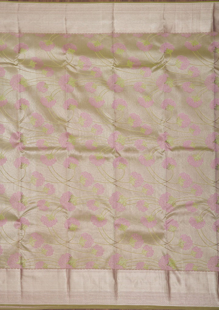 Pista Green Zariwork Pure Silk Saree