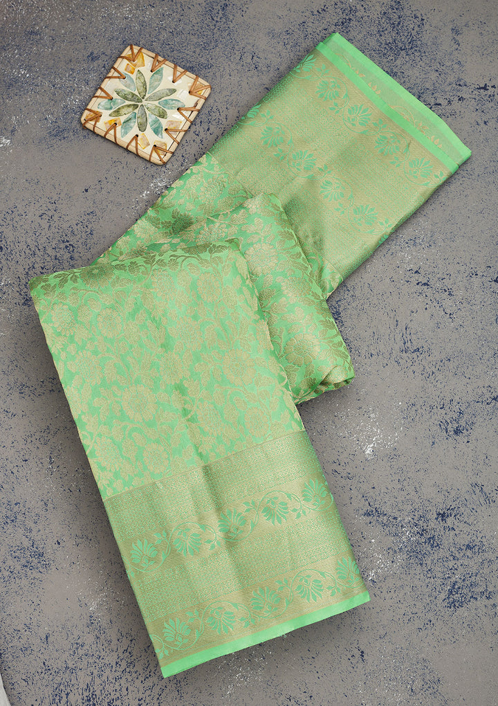 Pista Green Zariwork Pure Silk Saree