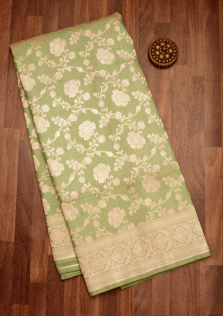 Pista Green Zariwork Pure Silk Saree