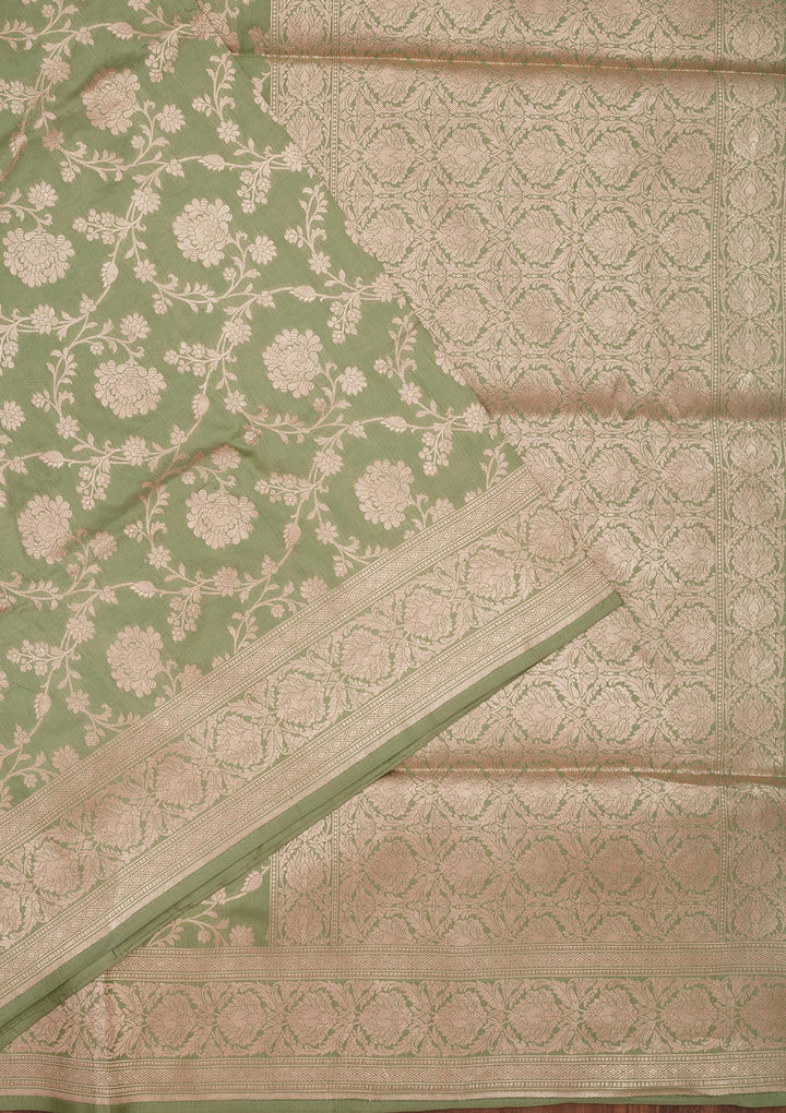 Pista Green Zariwork Pure Silk Saree