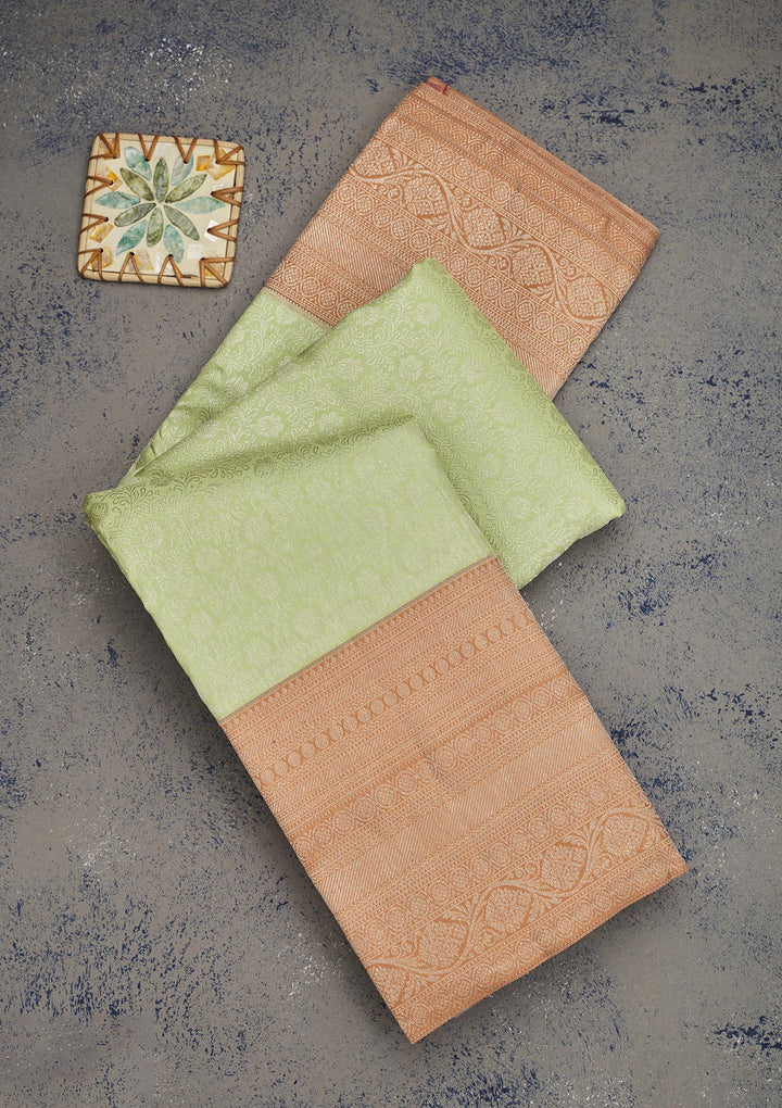 Pista Green Zariwork Pure Silk Saree