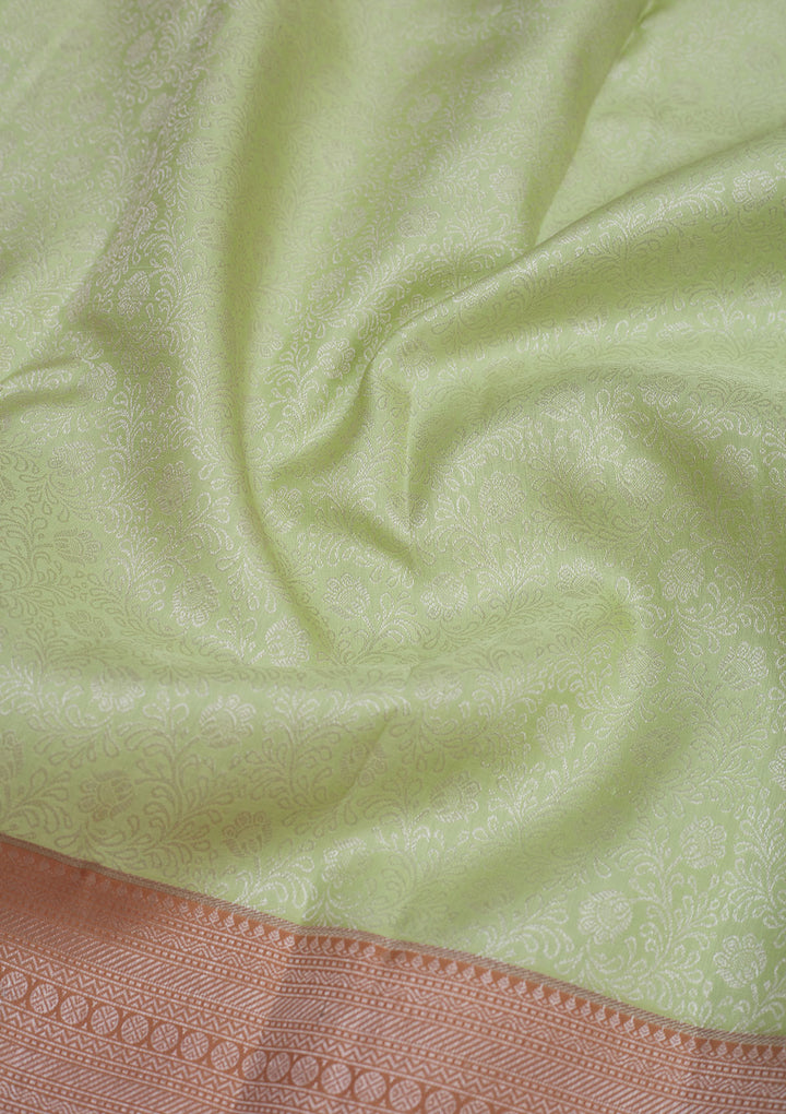 Pista Green Zariwork Pure Silk Saree