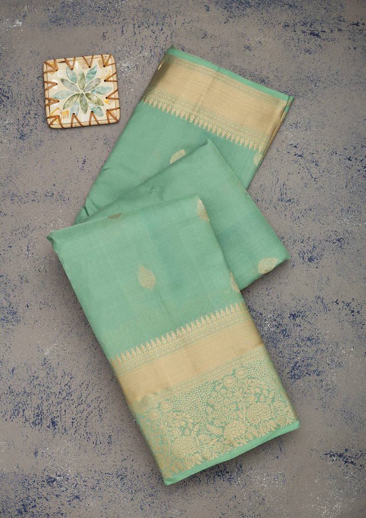 Pista Green Zariwork Pure Silk Saree