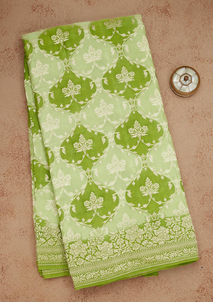 Pista Green Zariwork Pure Silk Saree