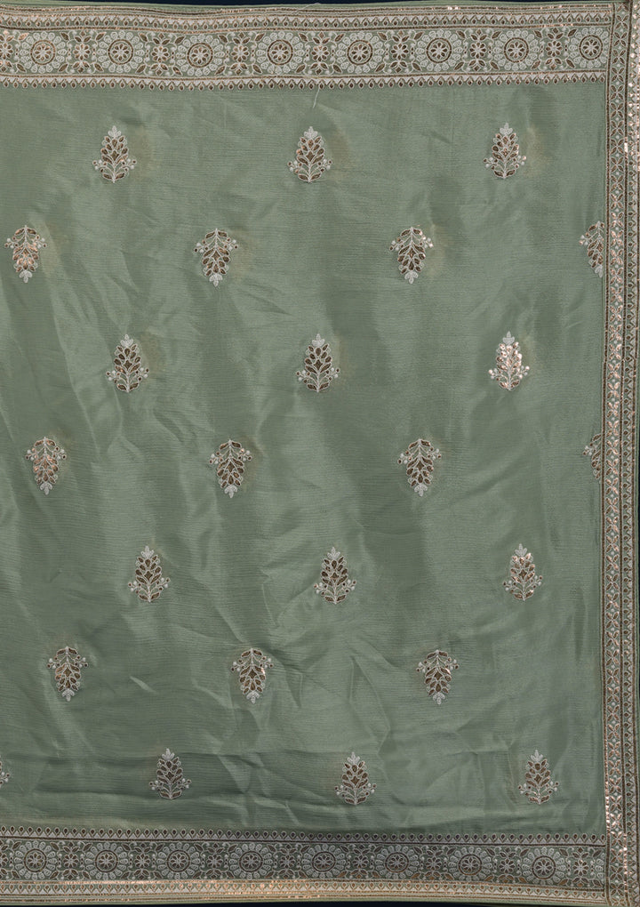 Pista Green Zariwork Semi Crepe Readymade Salwar Suit