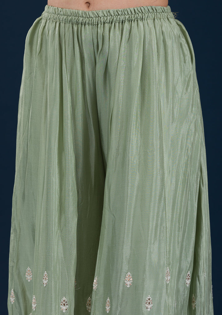 Pista Green Zariwork Semi Crepe Readymade Salwar Suit