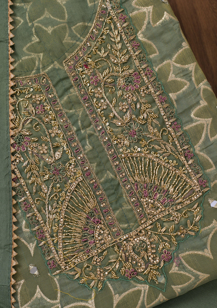 Pista Green Zariwork Semi Crepe Unstitched Salwar Suit