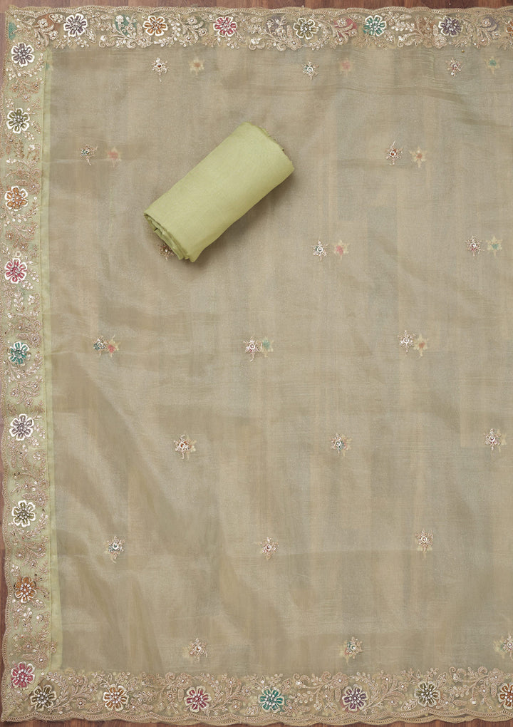 Pista Green Zariwork Semi Crepe Unstitched Salwar Suit
